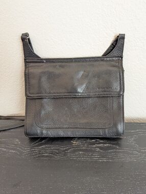 Fossil Vintage Black Leather Double Sided Flap Crossbody Bag Purse Wallet Slim